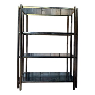 Vintage Shelf Tubular in Brass Frame and Smoked Glass, 1970s For Sale