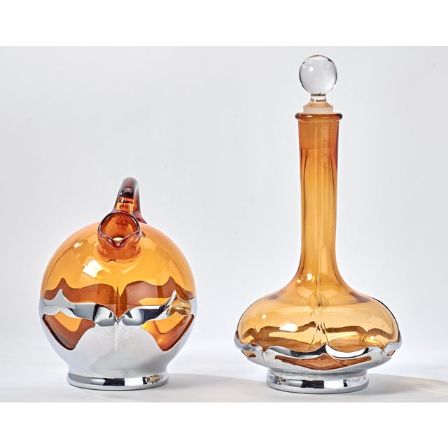 1930s Pair of 1930's Krome Kraft Decanters - Orange - By Farber Bros For Sale - Image 5 of 6