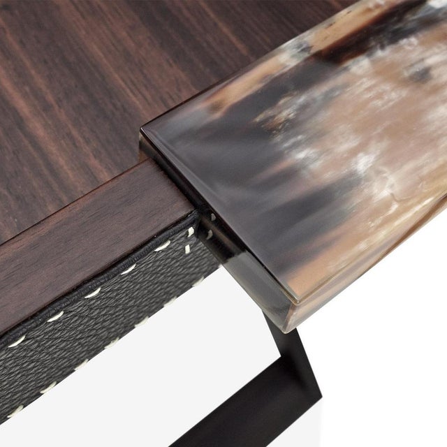 Contemporary Lipari Butlers Serving Table with Tray in Ebony Veneer and Leather by Arcahorn For Sale - Image 3 of 8