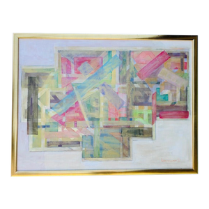 1990s Orignal Abstract Cubist Painting Oil on Canvas Large Scale Signed