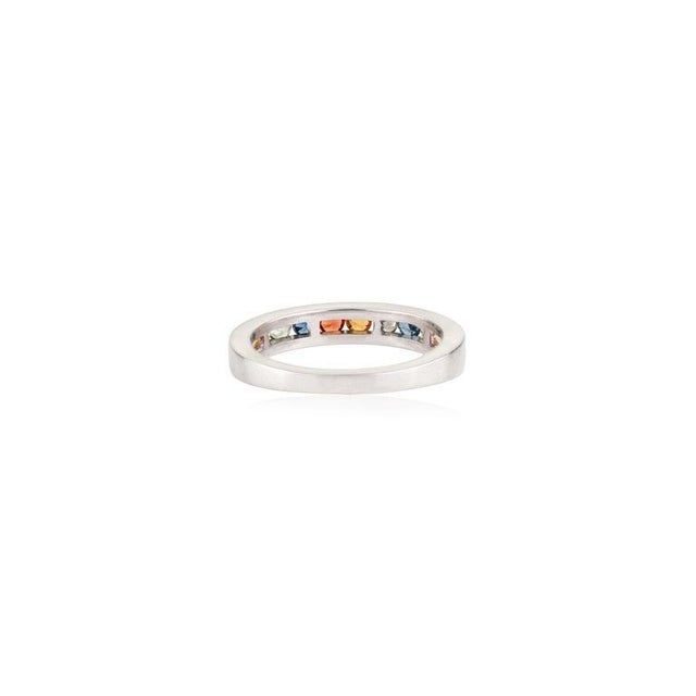 Metal Multi Sapphire Channel Set Eternity Band Ring in 925 Sterling Silver - Size - 8.5 For Sale - Image 7 of 13