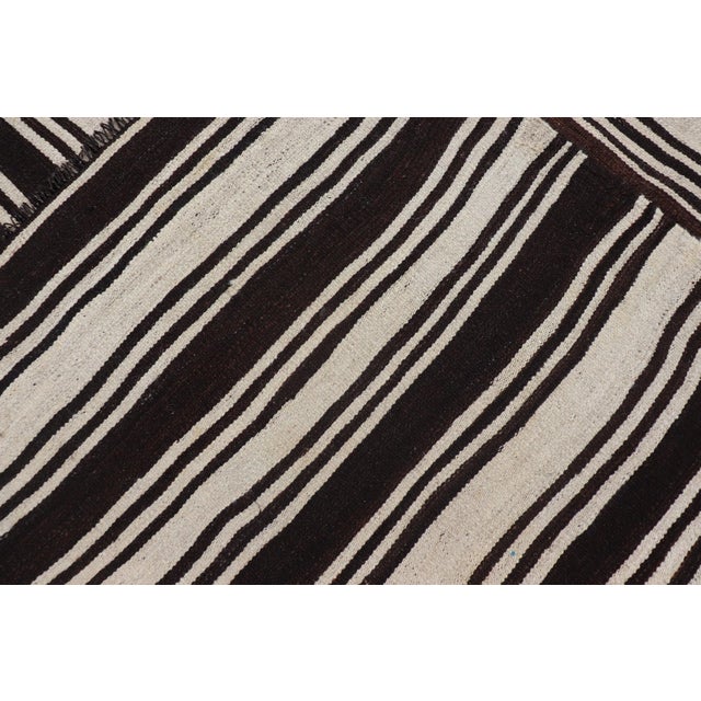 Vintage Turkish Kilim Rug With Ivory Ground and Deep Brown Stripes For Sale - Image 11 of 11