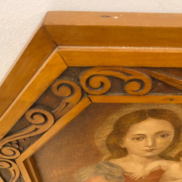 Wood 1900s "Madonna and Child" Italian Octagonal Oil Painting, Framed For Sale - Image 7 of 11