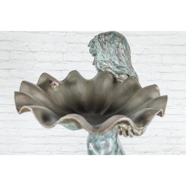 1960s Bronze Sea Nymph Fountain with Large Shell and Turtle in Verdigris Patina For Sale - Image 11 of 17