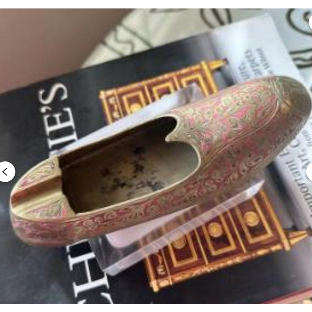 Vintage Brass Indian Shoe | Hand Carved Ashtray or Incense Holder For Sale - Image 4 of 8