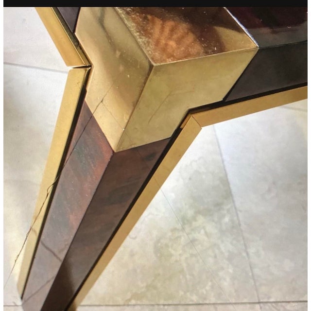 1980s Vintage 80s Modern Faux Bois Brass Coffee Table For Sale - Image 5 of 8