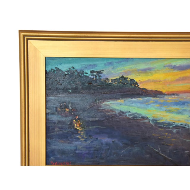 Silvio Silvestri, Listed Artist Campfires on Beach Oil Painting Including the Antiqued Gold Frame For Sale - Image 4 of 12