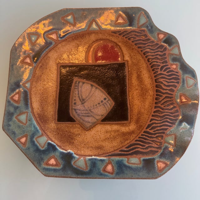 Vintage Bowl, Art Pottery, Signed by Artist, Cubist, Handmade Footed Shallow Bowl. Studio Art Pottery, Ceramic Footed...