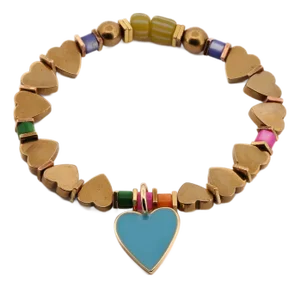 Blue Heart Charm Gold Beaded Bracelet