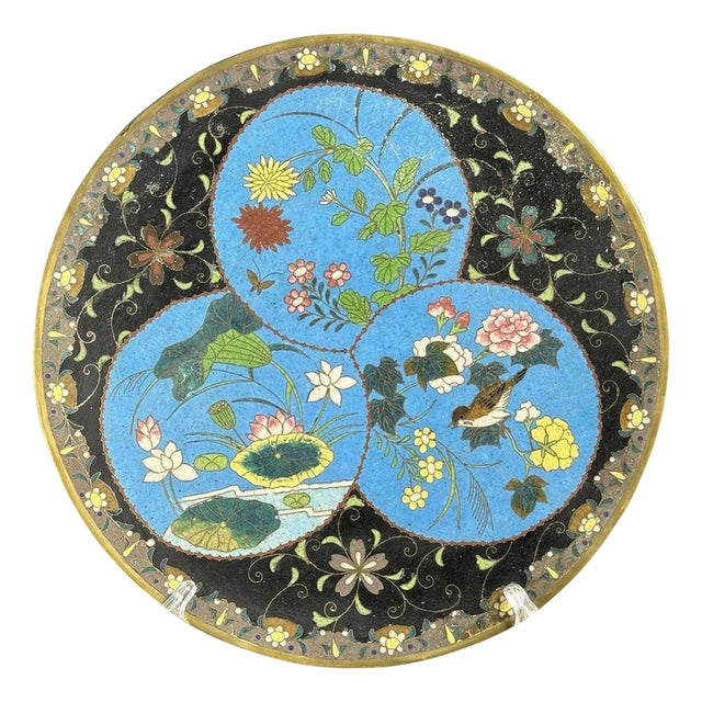 Japanese Meiji Bronze Cloisonné Charger, 19th Century For Sale