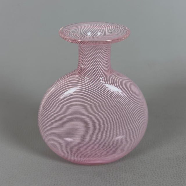 Italian Modern Pink Murano Glass Vase in Half Filigree, 1970s For Sale - Image 3 of 11