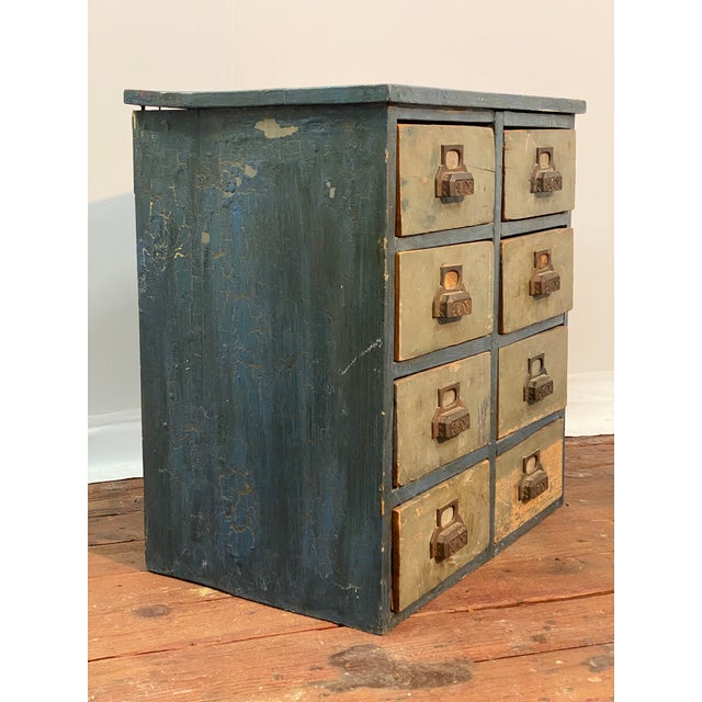 Early 20th Century Weathered Eight Drawer Apothecary Workshop Cabinet For Sale - Image 4 of 17
