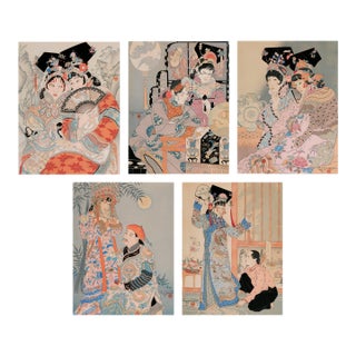 Rare Set of Five Dames Chinoises Et Madchoues Woodblock Prints Paul Jacoulet For Sale