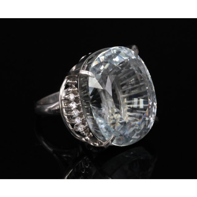 Late 20th Century Rare 62.78ct Natural Aquamarine & 0.25ct Diamond Platinum Ring, 29.1g Size 6 For Sale In New York - Image 6 of 18