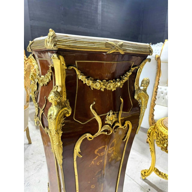 Rococo Style Pedestal Column With Elegant White Marble Top For Sale - Image 9 of 13