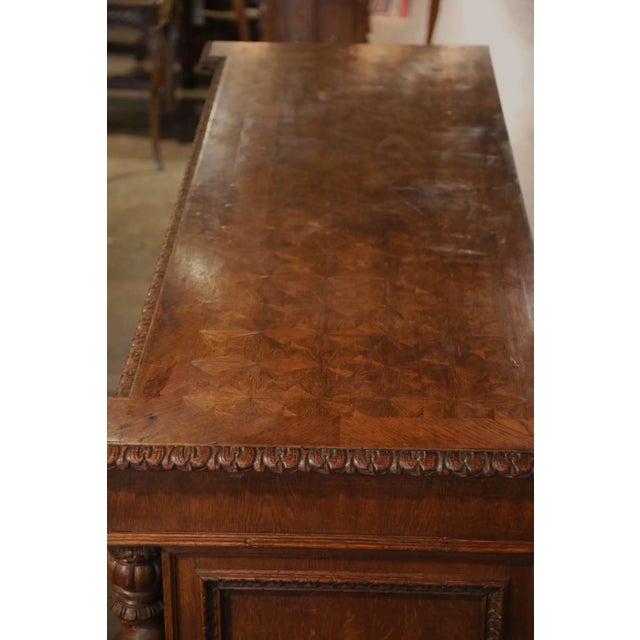 19th Century French Louis XIII Carved Oak Buffet With Parquetry Top For Sale - Image 11 of 12
