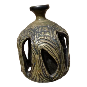 Mid-Century Modern Double Walled Handcrafted Stoneware Sculpture Vase
