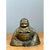 This vintage brass figurine is a small, weighty sculpture of a seated, laughing Buddha, cast in a rounded, compact form....