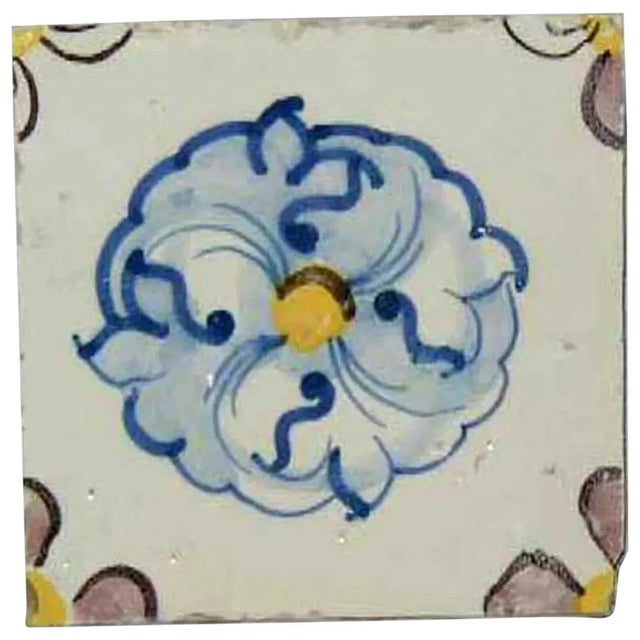 Traditional Portuguese Tin Glazed Pottery Floral Square Azulejo Tile For Sale - Image 3 of 12