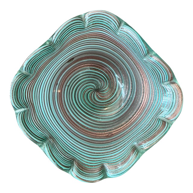 Vintage Murano Striped Glass Bowl For Sale