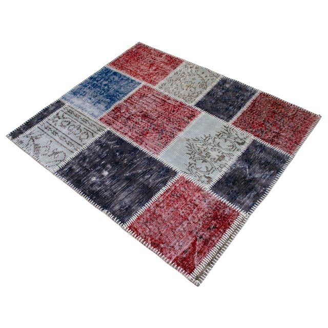 Textile Turkish Hand Knotted Rug Handstitched Floor Art Modern Decor - 3'9"x4'5" For Sale - Image 7 of 18