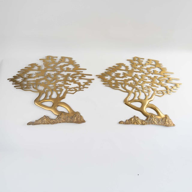 Vintage Korean Brass Bonsai Tree Wall Art Sculptures - A Pair For Sale - Image 9 of 10