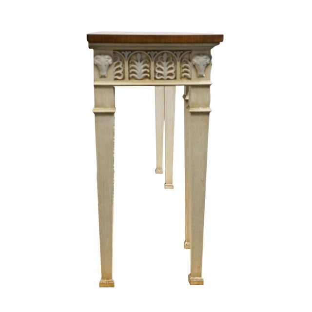 John Widdicomb Co. Banded Cherry Italian Neoclassical 73″ Carved Console / Accent Sofa Table For Sale - Image 9 of 10