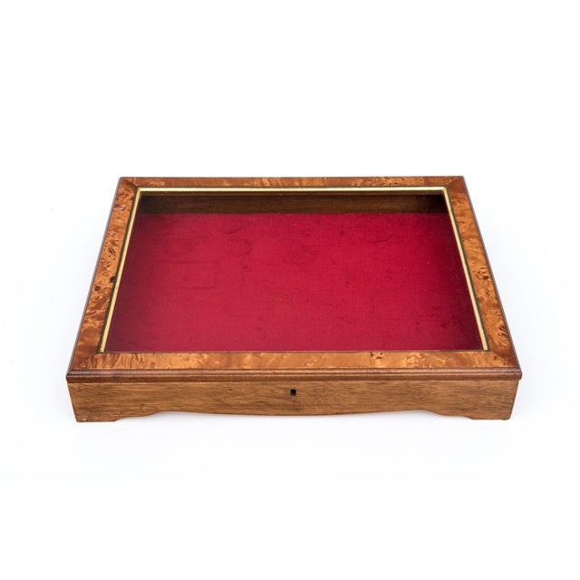 Italian Vintage Tabletop Burl Wood and Glass Keyed Collector’s Display Box For Sale - Image 3 of 11