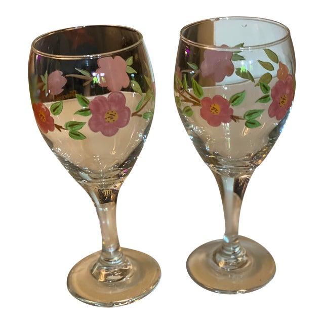 2000s Franciscan Desert Rose Wine Glasses- a Pair For Sale