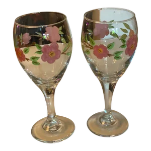 2000s Franciscan Desert Rose Wine Glasses- a Pair