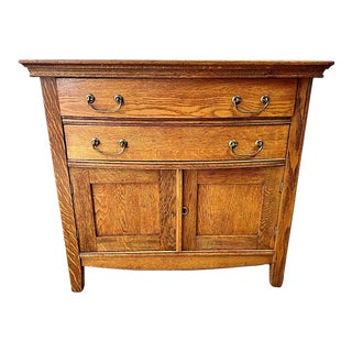 Antique Art & Craft Style Oak Washstand Cabinet For Sale