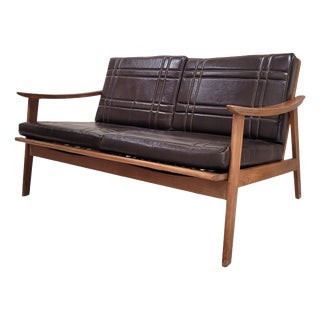 Mid-Century Modern Scandinavian Sofa in Beech Wood and Leather, 1970s For Sale