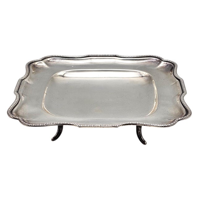 French Style Silverplate Serving Tray — Scalloped Beaded Rim With Claw Feet 12" For Sale - Image 4 of 8