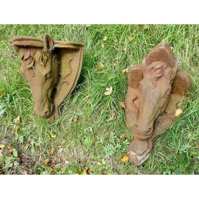 2 Heavy Cast Iron Horse’s Head Wall Bracket Shelves The statues are of a sculptured horse’s head supporting a flat bracket...