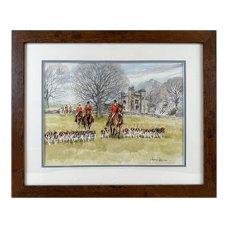 Original D. Haskell Chhuy Watercolor Signed America, 20th Century Hunt Scene. Framed For Sale