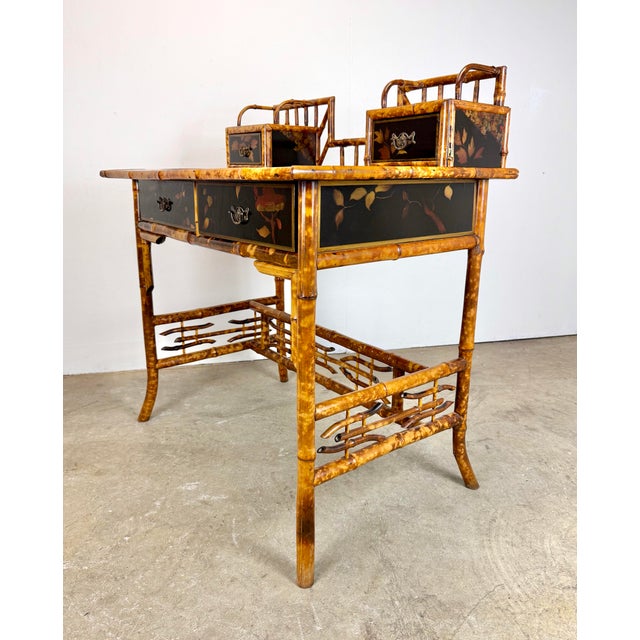 Wood Aesthetic Movement Chinoiserie Bamboo & Black Lacquer Writing Desk, 20th Century For Sale - Image 7 of 12