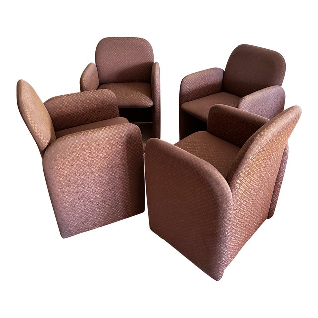 1980s Pink Checkered Chiclet Style Dining Chairs Set of Four For Sale