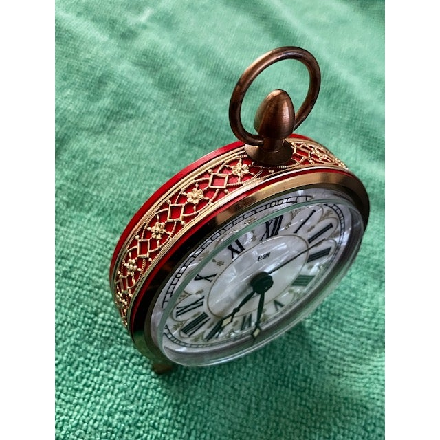 Vtg. Elgin Alarm Clock Germany Mother of Pearl Dial Solid Brass Accents Mechanical Wind Works For Sale - Image 4 of 10