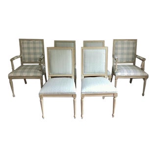 Set of 6 Louis XVI Dining Chairs in the Style of Maison Jansen- Scalamandre Upholstery For Sale