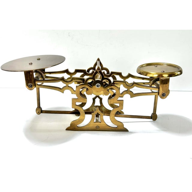 1940s 1940s Vintage Pierced Brass Balance Scale For Sale - Image 5 of 6