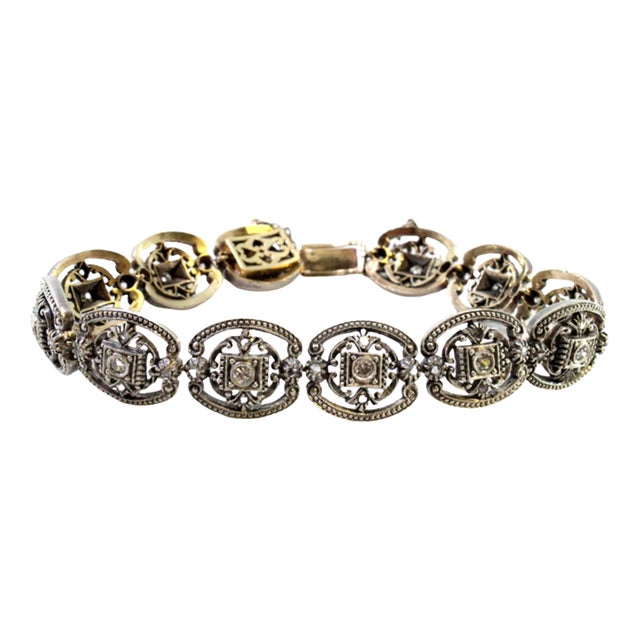 Art Deco 19.2K Gold Bracelet with Diamond Paddle For Sale