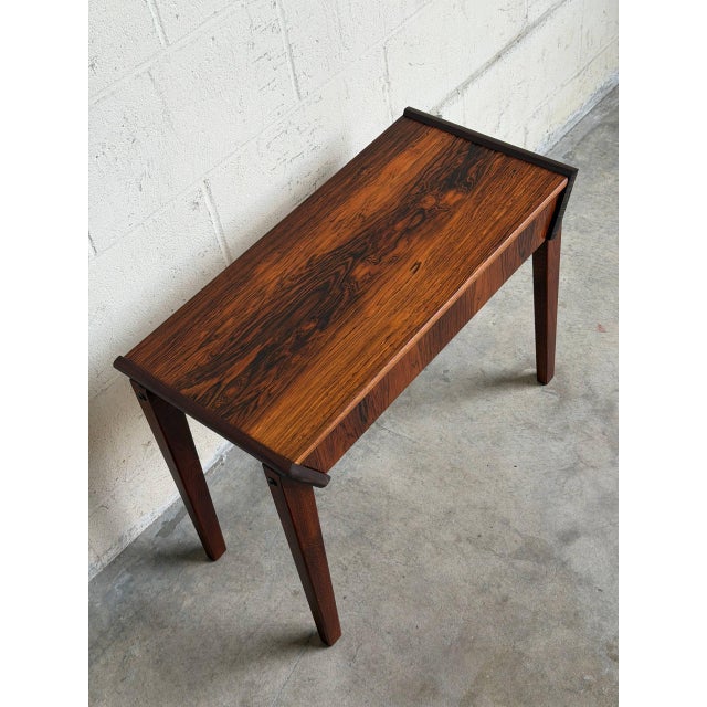Rosewood One Drawer Entry Table Small Nightstand Side Table Desk Denmark 1960s For Sale - Image 4 of 10