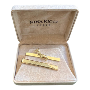 Vintage Nina Ricci Set 2 Gold-Tone Tie Clips With Logo Circa "1980" Original