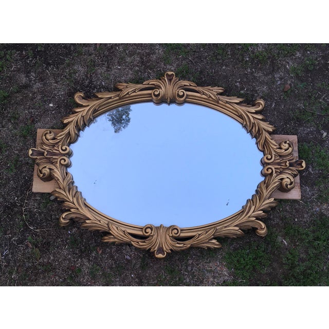 Vintage Gold Resin Framed 40” Large Oval Wall Mirror French Rococo Hollywood Regency Style For Sale - Image 6 of 10