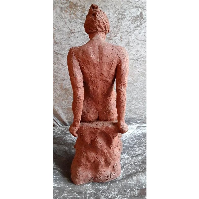 Vintage Seated Female Nude Sculpture in Red-Brown Terracotta, 1992 For Sale - Image 4 of 9