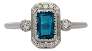 London Blue Topaz Ring With Earth Mined Diamond Accents: Solid 14k Gold, Size 6.75