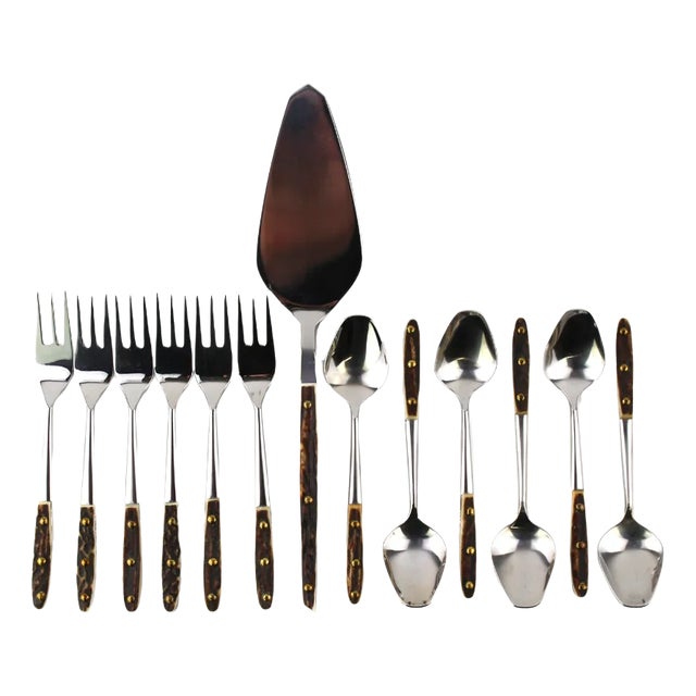 Custom-Made 6 Coffee Spoons, 6 Cake Forks and 1 Cake Scoop by Helmut Alder for Amboss, 1963, Set of 13 For Sale