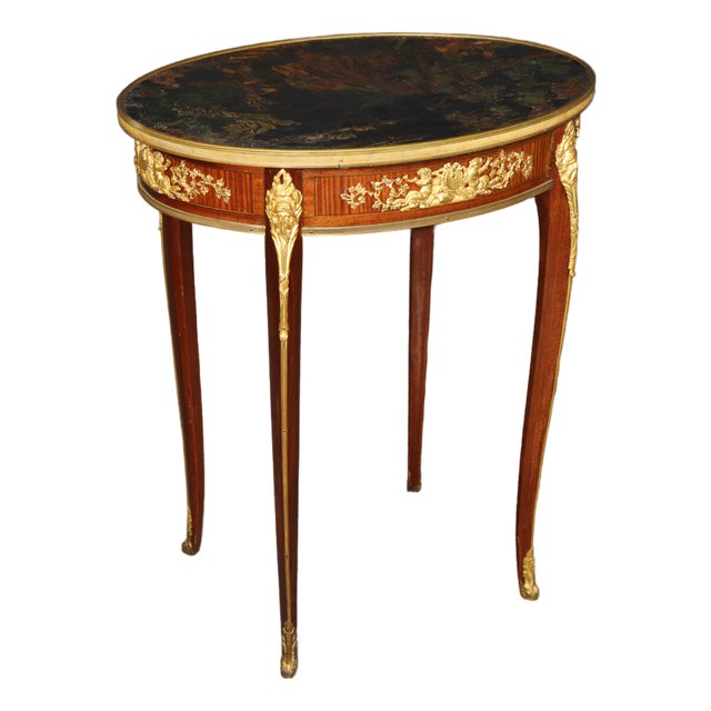 19th C Louis XV Style Bronze Ormolu Mounted End Table Chinoiserie Coromandel Top For Sale