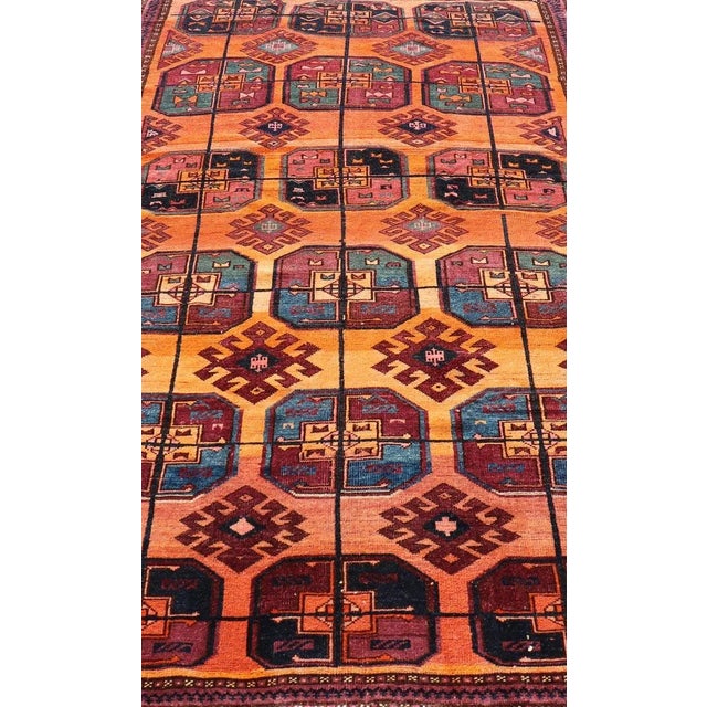Early 20th Century Vintage Wool Ersari Rug in Wool With Gul Design in Orange, Blue, and Brown 5'0 X 8'10 For Sale - Image 5 of 12