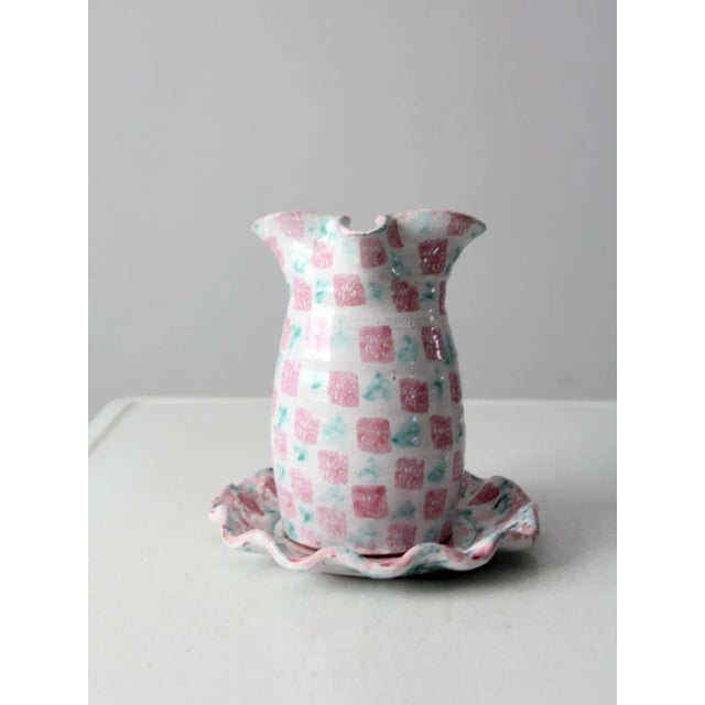 Vintage Heart Pattern Studio Pottery Pitcher and Plate For Sale - Image 6 of 13